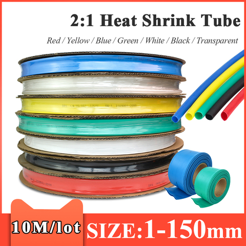 10 METER/LOT BLACK 1/2/3/4/5/6/8/10/10/12/14/16/18/20mm Heat Shrink Tubing Sleeving Tube 2:1Assortment Kit Electrical Connection ► Photo 1/4