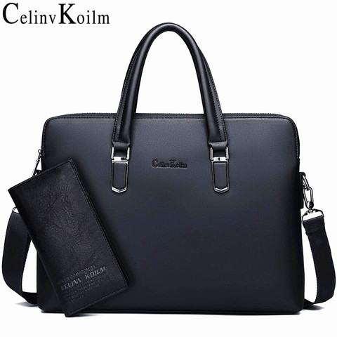 Celinv Koilm Men Leather Briefcase Bag Business Famous Brand Shoulder Messenger Bags Office Handbag 14 inch Laptop High Quality ► Photo 1/6