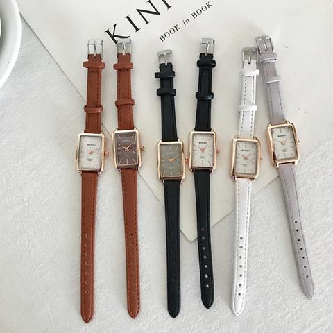 Fashion Retro Simple Chic Quartz Leather Strap Rectangle Watch Casual Retro Luxury Small Square Wheat Ear Printing women Watch ► Photo 1/6