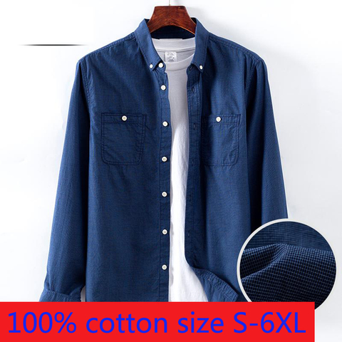 New Arrival Fashion Large 100% Cotton Men Long Sleeve Spring Plaid Double Bags Casual Shirts Plus Size S M LXL2XL3XL 4XL 5XL 6XL ► Photo 1/5