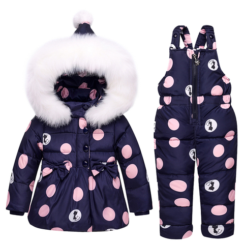 Russian Winter Suit for Children Baby Girl Duck Down Jacket coat and Pants 2pcs Warm Clothing Set Thermal Kids Clothes Snow Wear ► Photo 1/6