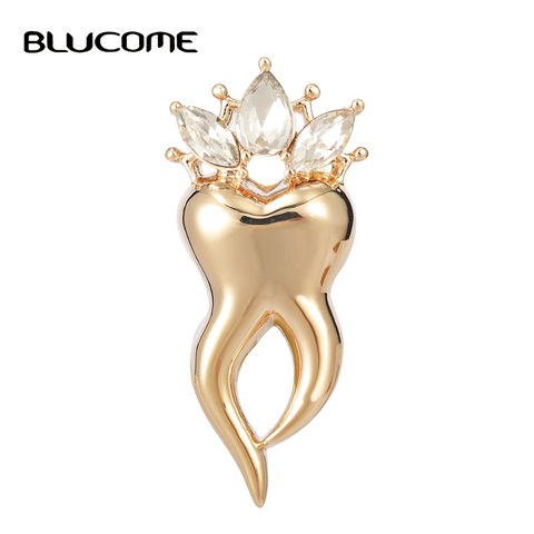 Blucome Rhinestone Crown Tooth Shape Brooch Corsage Dentist Gifts Brooches For Men Women Badges Backpack Bag Hats Accessories ► Photo 1/6