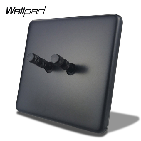 Wallpad Black 2 Gang 2 Way Double Toggle Switch Electric Wall Light Switch Metal Panel EU Standard with Claws Fit Round Box ► Photo 1/4