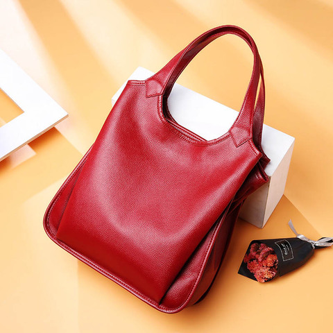 DIENQI cow genuine leather bag ladies winter women's leather handbags big female shoulder bag red hand bags for women 2022 tote ► Photo 1/6