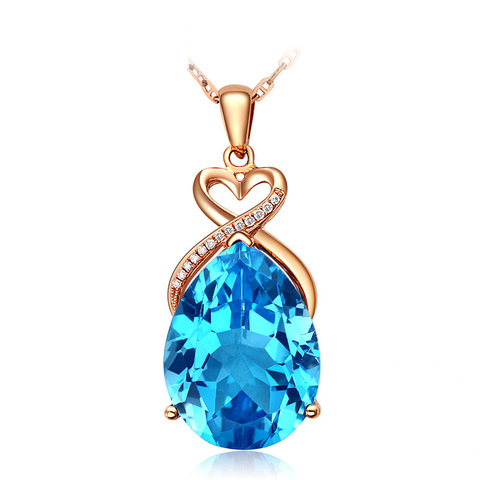 Natural Sapphire 14K Rose Gold Necklace Pendant for Women Bohemia Wedding White Topaz Pure Pendants Fine Fashion Jewelry Luxury ► Photo 1/6