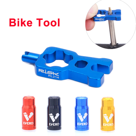 RISK 4 in 1 Bike Valve Core Wrench With 2 Presta Valve caps set Road Bicycle Valve Installation Removal Portable Repair Tool ► Photo 1/6