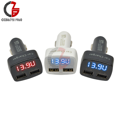 DC 5V 3.1A 4 in 1 LED Digital Voltmeter Ammeter Thermometer Dual USB Universal Car Charger Voltage Current Temperature Meter ► Photo 1/6