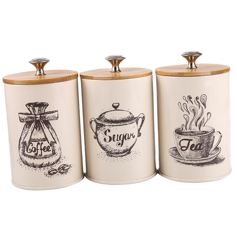 3pcs/set Retro Home Tea Time Kitchen Coffee Tea Sugar Container Jars Tin Metal Jar for Tea Coffee Sugar ► Photo 1/6