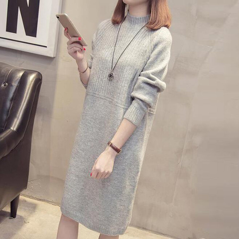 2022 New Women Fashion Autumn Winter Knitted Pullovers Sweaters Dresses Slim Warm Turtleneck Sweater Dress PP478 ► Photo 1/5