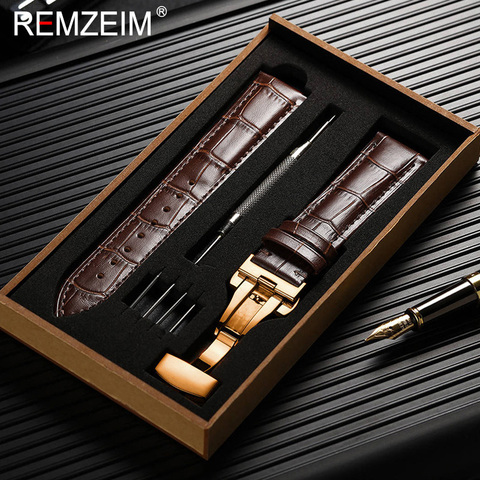 REMZEIM NEW Leather Watchband 16mm 17mm 18mm 19mm 20mm 21mm 22mm 23mm 24mm Calf Genuine Leather Watch Band Straps With Box ► Photo 1/6