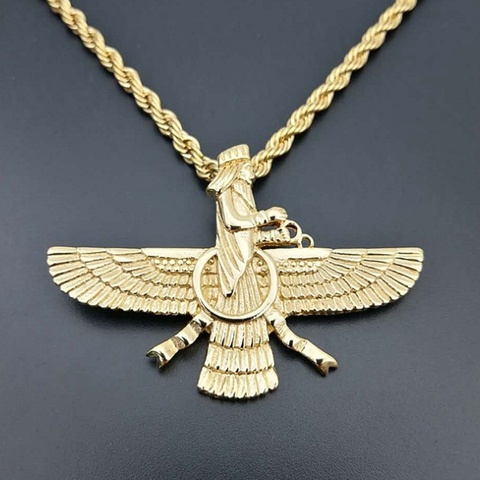 Personality Fashion Trend Punk Style Gold Ahura Mazda Light and Fire of Truth Zoroastrianism Men's Amulet Pendant Necklace ► Photo 1/3