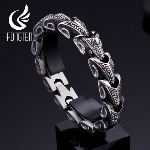 Fongten Vintage Dragon Black Stainless Steel Bracelet Punk Mens Bracelets Bangles Fashion Jewelry ► Photo 1/6