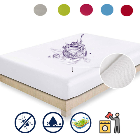 Waterproof Mattress Cover Solid Color Bed Fitted Sheet Protector Anti-Dust Against Mites and Bacteria Fitted Sheet Multi Size ► Photo 1/6