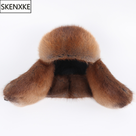 New Arrival Men Luxury Real Muskrat Fur Hat Winter Man Warm Natural Sheepskin Leather Cap Outdoor Male Genuine Fur Bomber Hats ► Photo 1/6