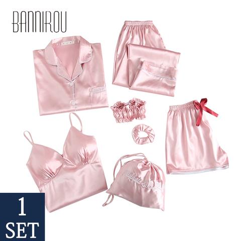 BANNIROU Sleepwear For Women Pyjama Set Women's Pajama Home Clothes Silk Female Pyjamas 7 Pcs Pajama For Woman Set Free Shipping ► Photo 1/6