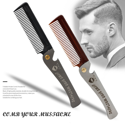 1 pcs Men Folding Pocket Comb Knife Shape PP Teeth Detangling Hair Beard Comb Metal Handle Foldable Combing Facial Mustache Comb ► Photo 1/6