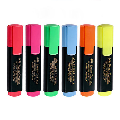 Faber Castell Textliner Highlighters Marker Pen 6 Colors/Lot Orange/Pink/Red/Green/Blue/Yellow Wrting Supplies ► Photo 1/6