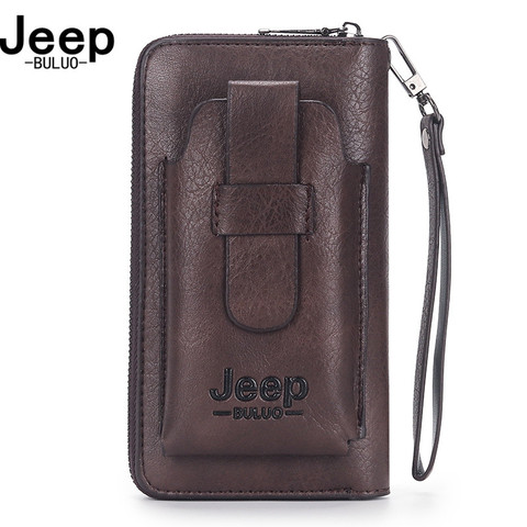 JEEP BULUO famous brand Clutch Wallet Brand Purse For Phone Double Zipper Luxury Wallet Leather Clutch Bag Large Capacity  ► Photo 1/1