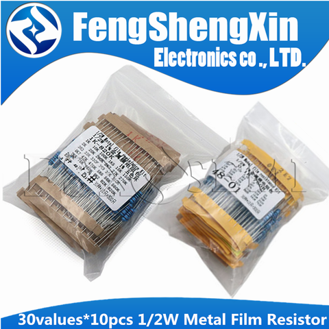 30values*10pcs=300pcs 1/2W Resistance 1%  0.5W Metal Film Resistor Assortment Kit( 0.1R~750R ohm)  (1k~820K) ► Photo 1/6