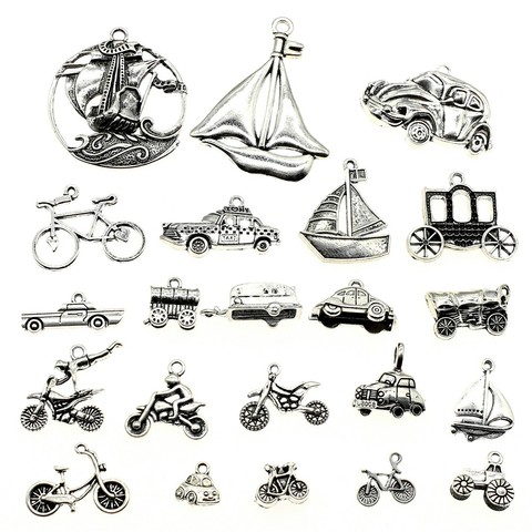 WYSIWYG 40g Random Mix Designs Antique Silver Color Transportation Boat Airplane Bike Car Pendant Charms For Jewelry Making ► Photo 1/1