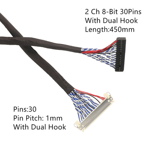 LVDS Cable 25cm 45cm With Hooks FIX-30P-D8 FIX 30Pins D8 Double 2ch 8bit 1.0mm Pitch For 17-21inch LCD Display Panel Controller ► Photo 1/6