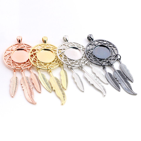 5pcs 14mm Inner Size High Quality Rhodium Gold ColorTree Leaf Feather Wings Fame Style Cabochon Base Cameo Charms Pendant ► Photo 1/6