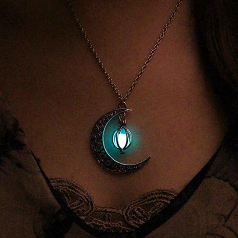 New Woman Fashion Hollow Moon Birdcage Pendant Luminous Glow Chain Necklace Jewelry Neck Decor ожерелье ► Photo 1/6