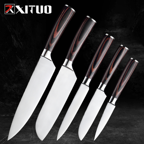 XITUO Kitchen Knife Set Stainless Steel Paring Utility Santoku Chef Sliced fruit knife Bread Knives Japanese Wooden Tool Gift Pr ► Photo 1/6