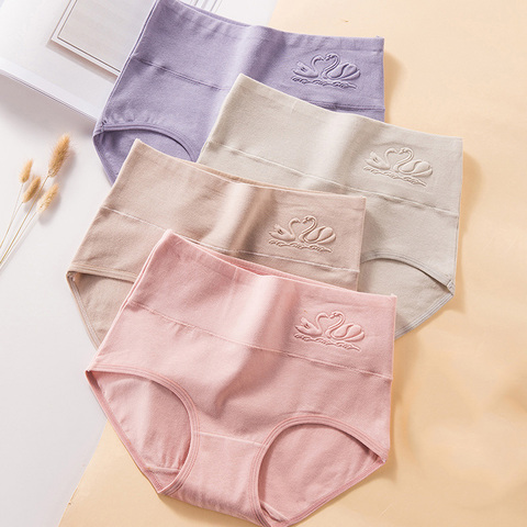 LANGSHA 4Pcs/lot High Waist Panties Women Breathable Cotton