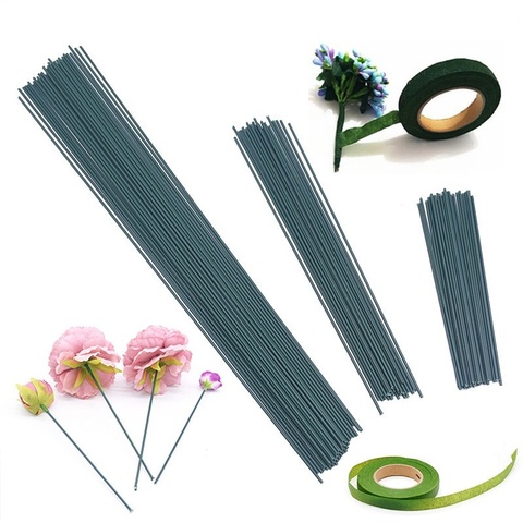 20Pcs 15/25/40cm Artificial Flower Stem Iron Wire Stem DIY Paper Flower Stub Accessory Rose Stems OR 1 Roll Green Floral Tapes ► Photo 1/5