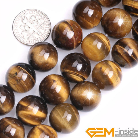 Natural Gem Stone Yellow Tiger's Eye Round Loose Beads For Jewelry Making Strand 15