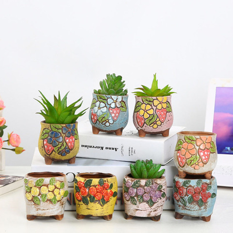 Korean Style Succulent Plants Pot Flowerpot Hand Painted Relief Flowerpot Ceramic Breathable Planter Container Home Garden Decor ► Photo 1/6