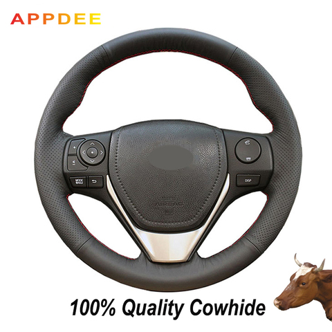 APPDEE Black Genuine Leather Steering Wheel Cover for Toyota RAV4 2013-2022 Toyota Corolla 2014-2017 Auris 2013-2016 ► Photo 1/6