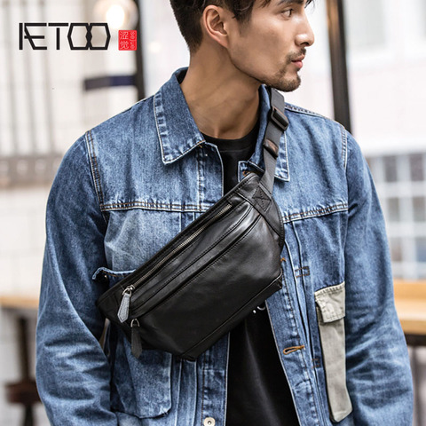 AETOO High Quality Men Genuine Leather Cowhide Vintage Sling Chest Back Day Pack Travel Fashion Cross Body Messenger Shoulder Ba ► Photo 1/6