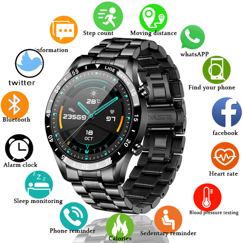 LIGE New Smart Bluetooth Call Watch Mens Sports Smart Watches Heart Rate Blood Pressure Multifunction Luxury Smart Watch For Men ► Photo 1/6