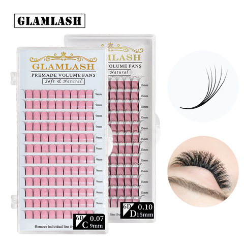 GLAMLASH 2D 3D 4D 5D 6D Long Stem False Lashes Premade Russian Volume Fans Faux Mink Premade Eyelash Extensions Makeup Cilios ► Photo 1/6