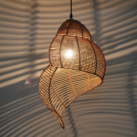 Southeast Asia Creative Bamboo Pendant Lamp Sea Snail Shape Wicker rattan lamp LED Lights Chinese Parlor home decor Fixtures ► Photo 1/6