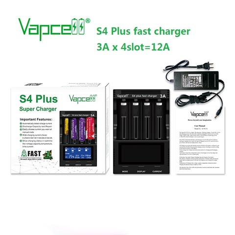 New upgrade version Vapcell S4 plus discharger/capacity test/repiar fast charger adjustable 3A 4 slot With the adapter charger ► Photo 1/6