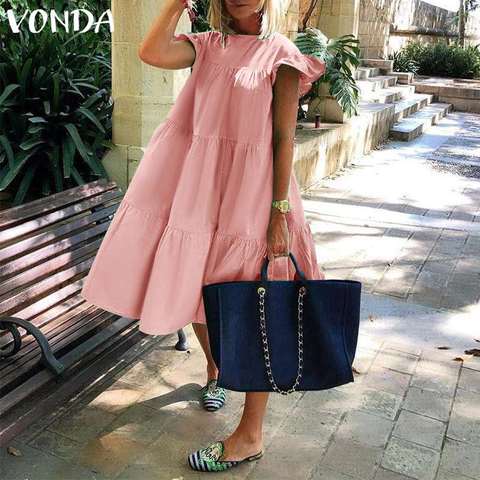 Summer Dress VONDA 2022 Holiay Summer Sundress Women Vintage Ruffled Party Dresses Casual Vestidos Femme Robe Plus Size Robe ► Photo 1/6