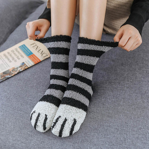 Hairy Winter Warm Floor socks For Women Girls Cat Paw Sleeping Socks Cute Funny Home House Socks Thick Socks ► Photo 1/6