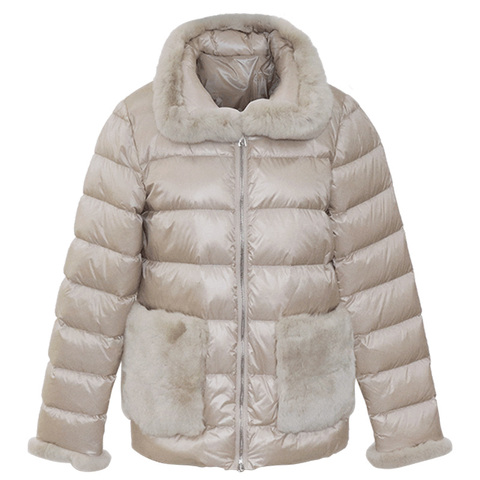 2022 new winter natural real rabbit fur coat 90% white duck down jacket female thick warm short down parka slim women down coat ► Photo 1/6