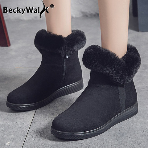 Women Platform Shoes Faux Suede Zip Shoes 2022 Women Snow Boots Warm Fur Plush Winter Ankle Boot Female botas de mujer WSH3720 ► Photo 1/6