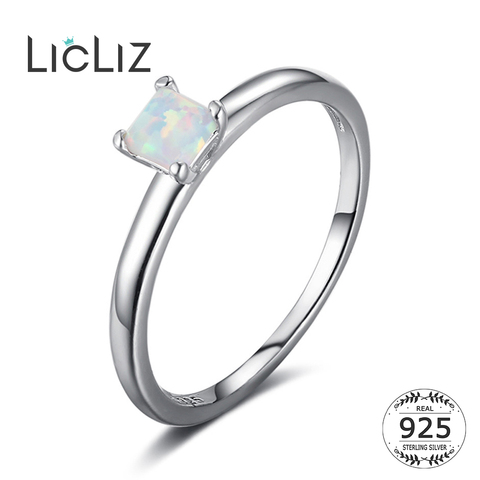 LicLiz 925 Sterling Silver White Square Opal Rings for Women Gemstone Engagement Wedding Band Solitaire Ring Jewelry Gift LR0382 ► Photo 1/6