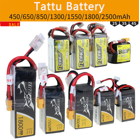 Tattu LiPo Battery Pack 1S 2S 3S 4S 220 450 650 850 1300 1550 1800 2500mAh 45C 75C 95C XT30 XT60 Plug for RC FPV Racing Drone ► Photo 1/6