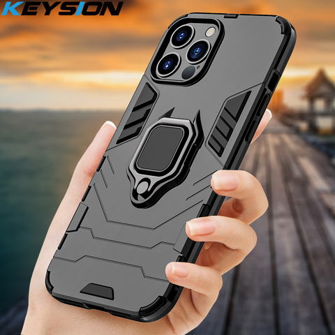 KEYSION Shockproof Armor Case For iPhone 12 Pro Max 11 Pro SE 2022 Ring Phone Cover for Apple iPhone XS Max XR 5S 6S 7 8 Plus SE ► Photo 1/6