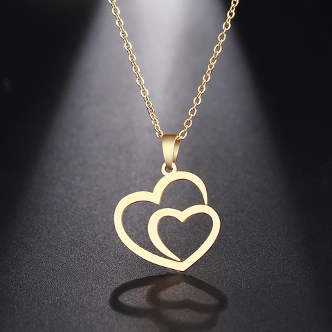 DOTIFI Stainless Steel Necklace For Women Man Hollow Double Heart Choker Pendant Rose Gold Necklace Engagement Jewelry ► Photo 1/6