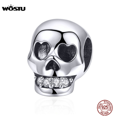 WOSTU Dazzling 100% 925 Sterling Silver Vintage Skull Beads Charm Fit Bracelet & Necklace Original S925 Jewelry Making CQC965 ► Photo 1/6