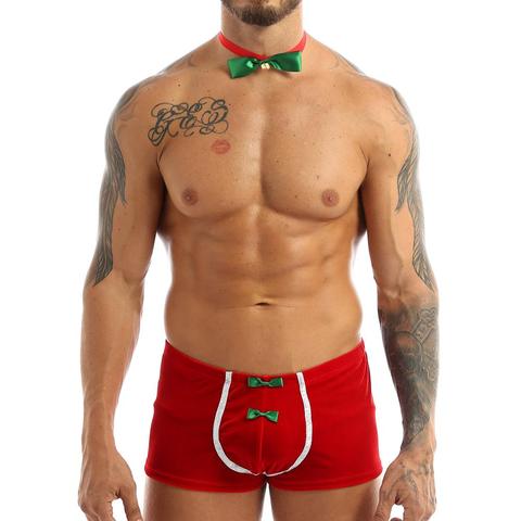 Mens Lingerie Erotic Sex Cosplay Costume Christmas Holiday Sexy Costume Front Bulge Pouch Boxer Shorts Underwear with Bowtie ► Photo 1/6