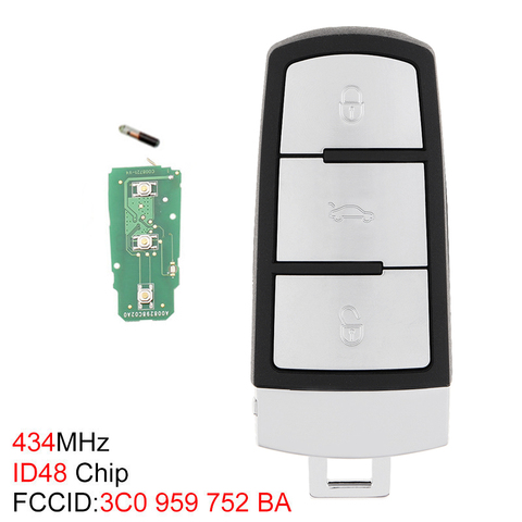 434MHz 3 Buttons Keyless Uncut Flip Smart Remote Key Fob ID48 Chip 3C0959752BA Fit for VW Passat B6 3C B7 Magotan CC 2006-2011 ► Photo 1/6