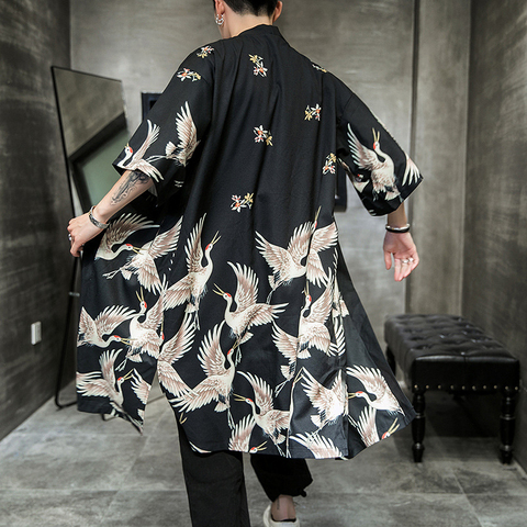 5XL Plus Size Yukata haori men Japanese Long kimono cardigan samurai costume clothing nightwear jacket robe kimono yukata haori ► Photo 1/6